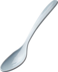 close-up of plastic spoon isolated white background, cutlery used for eating food on the go like picnics, parties or fast food meals