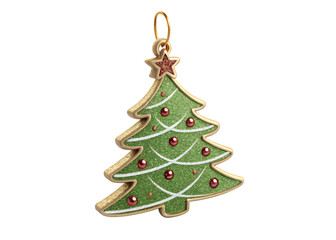 Fototapeta premium Ornament of a christmas tree with red balls and a star against a plain space on transparent background