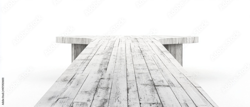 Poster minimalist wooden bridge leading to platform on white background perspective view architecture desig