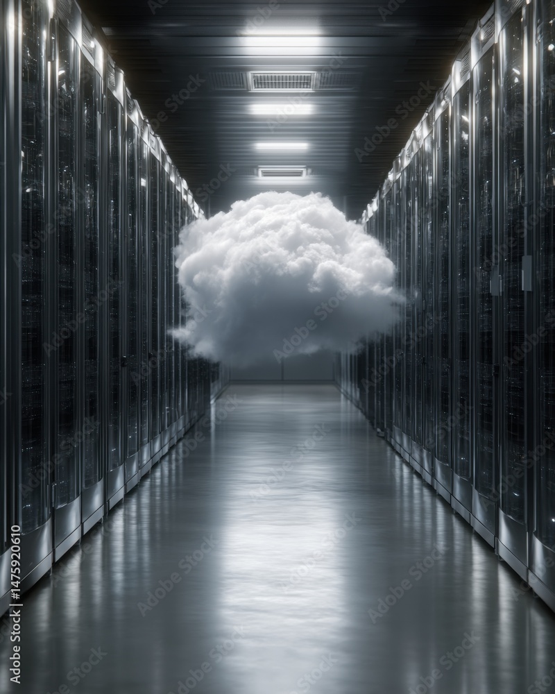 Poster cloud computing concept in data center server room perspective digital transformation it infrastruct