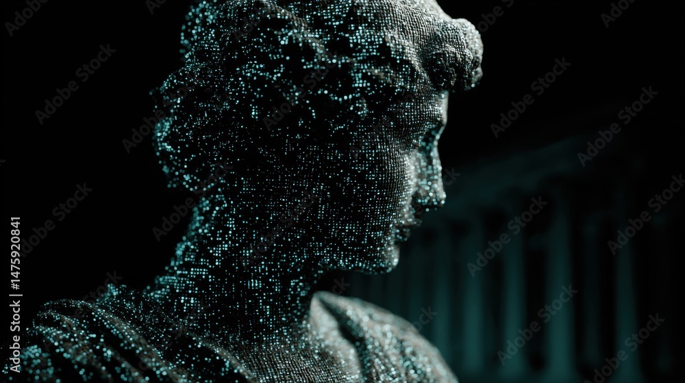 Poster digital venus bust close up low angle artificial intelligence concept data visualization art