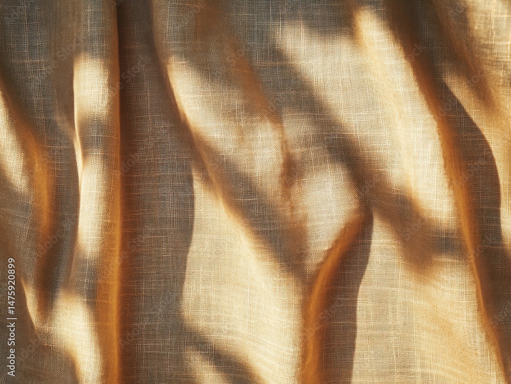 Aufkleber Abstract close up of golden brown linen fabric with light and shadow play studio shot texture design