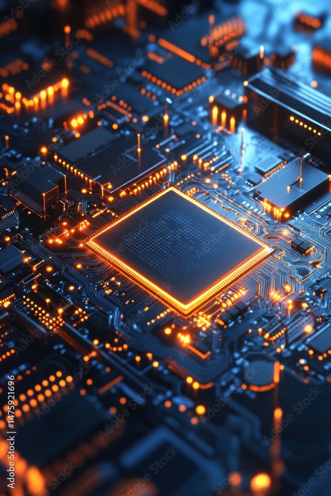 Aufkleber detailed close-up of a glowing computer chip on a dark circuit board showcasing technology and innov