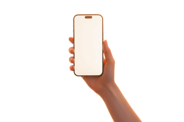 Hand Holding a Sleek Smartphone Against White Background