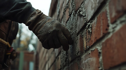 Hand in Glove Touching Brick Wall