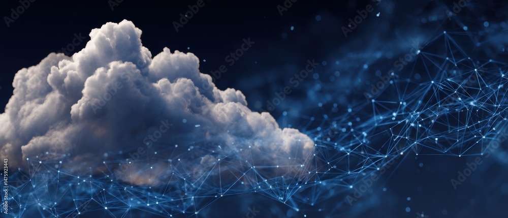 Fototapete Cloud Computing Concept with Digital Network Connecting to Data Storage in Abstract Style