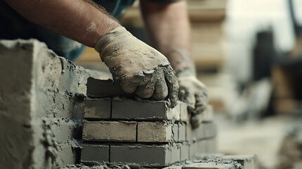 Construction Worker Laying Bricks