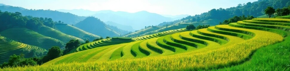 Obraz premium Clean lines, terraced rice paddies, azure sky, agriculture, outdoor