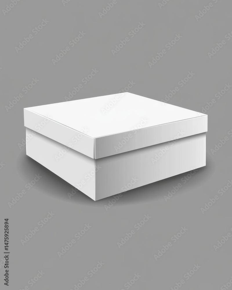 Poster white square box with lid on gray background studio shot product mockup for packaging design and bra