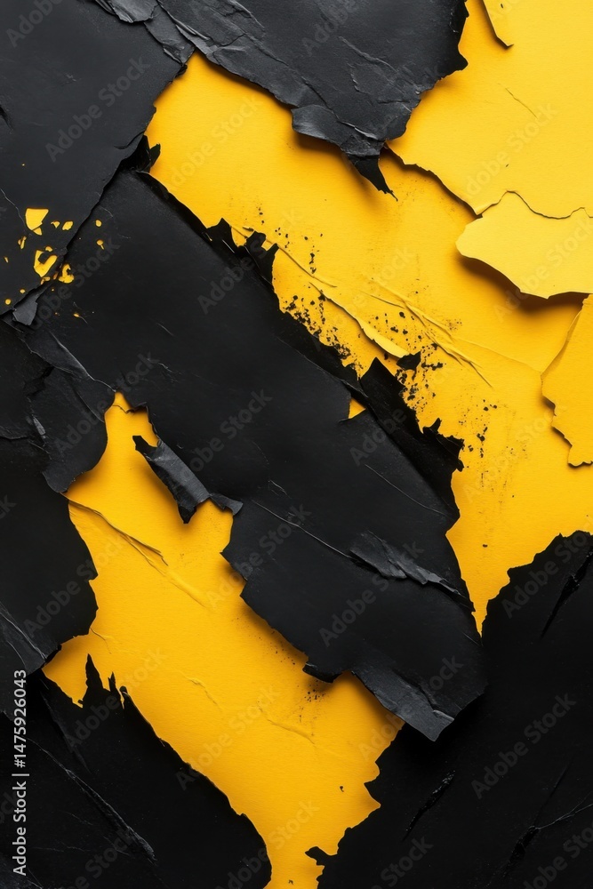 Aufkleber Abstract Composition of Black and Yellow Peeling Paint Close Up Texture Background Art Design Concept
