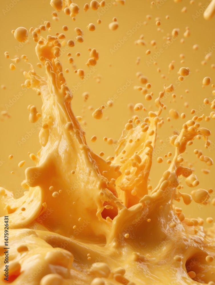 Aufkleber mango juice explosion close up shot with droplets and splashes in studio setting for food and bevera