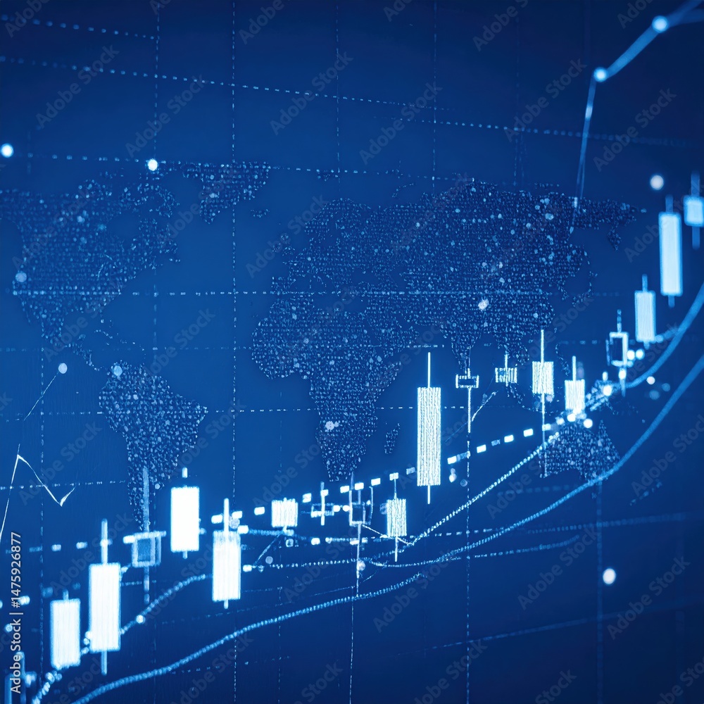 Aufkleber a vibrant blue background features a collection of colorful graphs, showcasing various data trends a