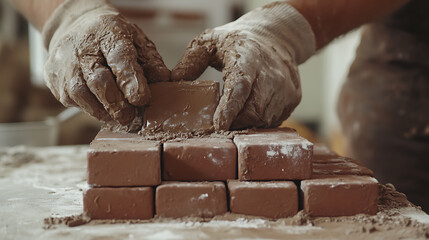 Potter Shaping Clay Blocks