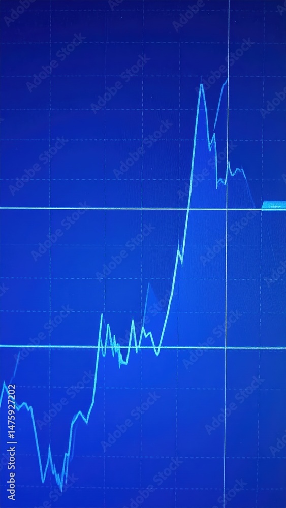 Poster a vibrant blue stock chart displaying fluctuating lines and bars, illustrating the number of stocks 