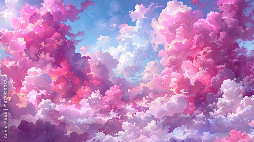 Aufkleber pink cloudscape with light and soft texture displaying dreamy atmosphere