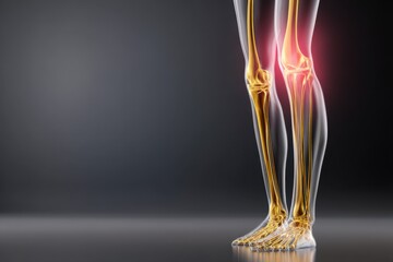 Human legs with knee pain highlighted in red on dark background medical illustration of joint inflammation