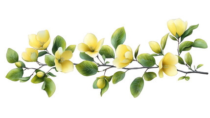 Vibrant yellow flowers blooming on a branch, burst of spring color in nature