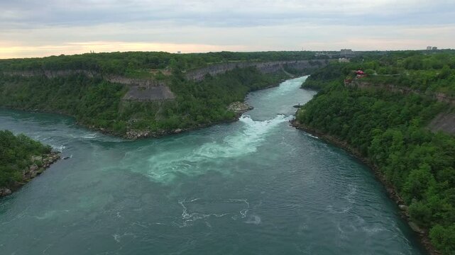 Aerial of the Niagara River in the gorge, Ontario Canada 