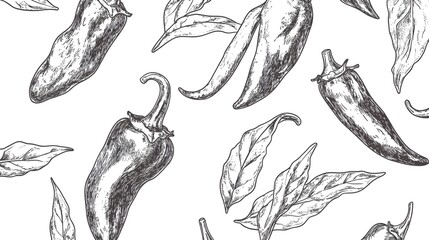 Hand-drawn pattern of chili peppers and leaves.