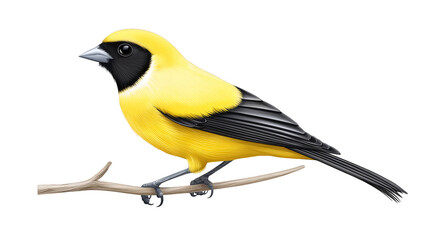 Obraz premium Vibrant yellow bird perched on a branch, captivating moment in nature's embrace