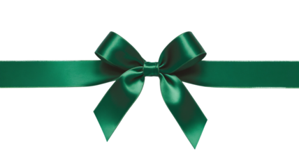 Elegant Green Ribbon with Symmetrical Bow on White Background
