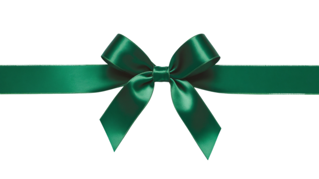 Elegant Green Ribbon with Symmetrical Bow on White Background