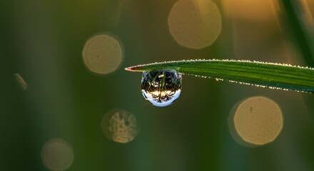 Morning Dewdrop Reflection: A Macro Photography of Nature's Tiny Miracle