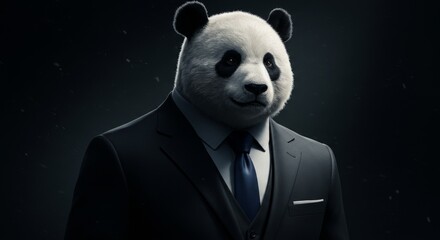 Formal panda in suit on dark background