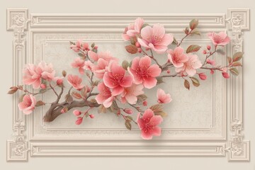 Decorative floral design in a light beige frame.