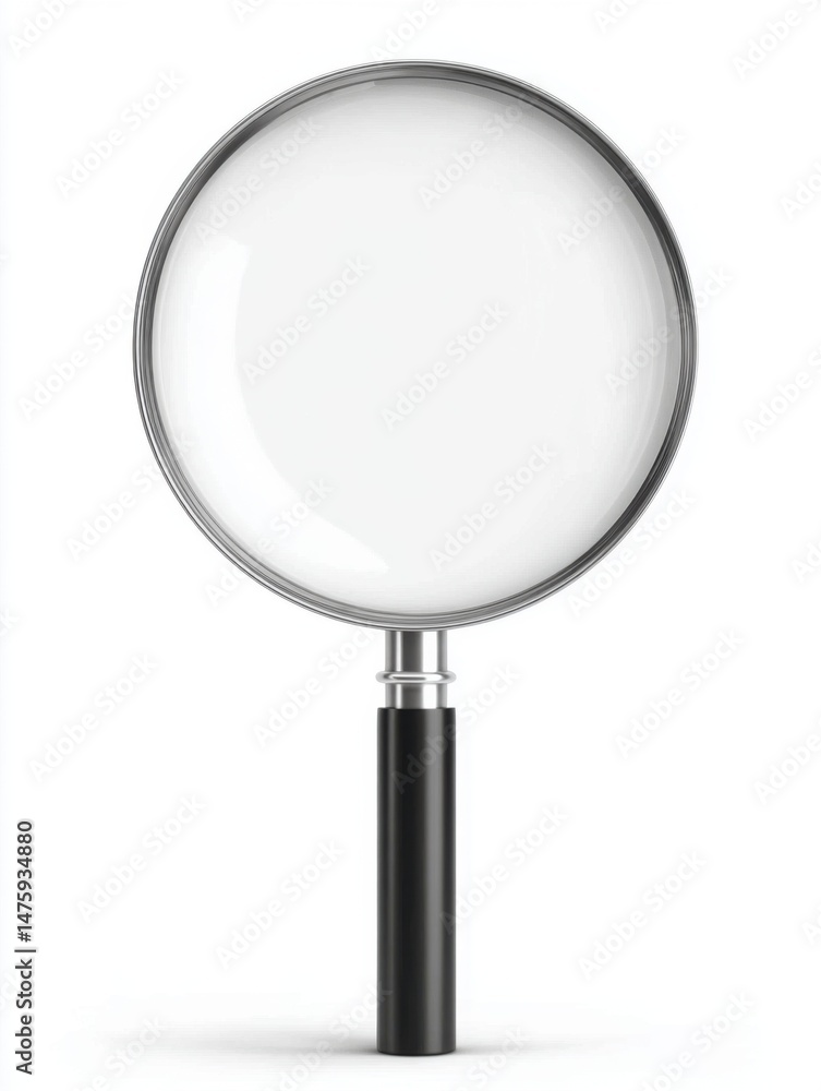 Poster magnifying glass object on white background close up studio shot tool for investigation search disco