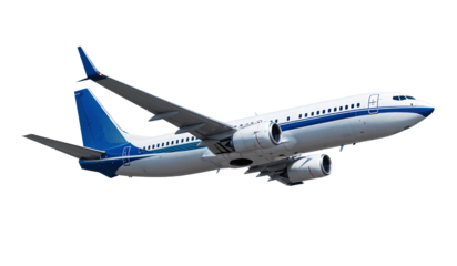 Commercial Boeing 737 Aircraft in Flight Against White Background