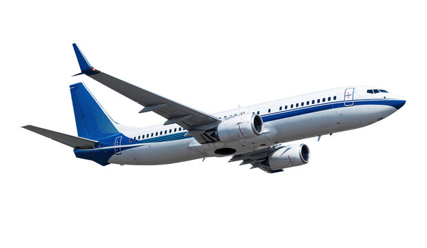Commercial Boeing 737 Aircraft in Flight Against White Background