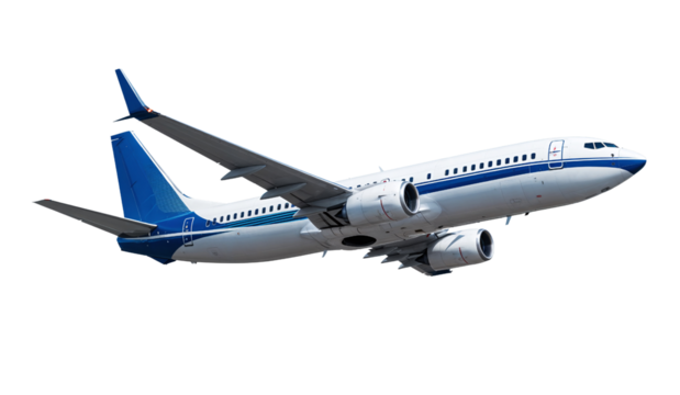 Commercial Boeing 737 Aircraft in Flight Against White Background