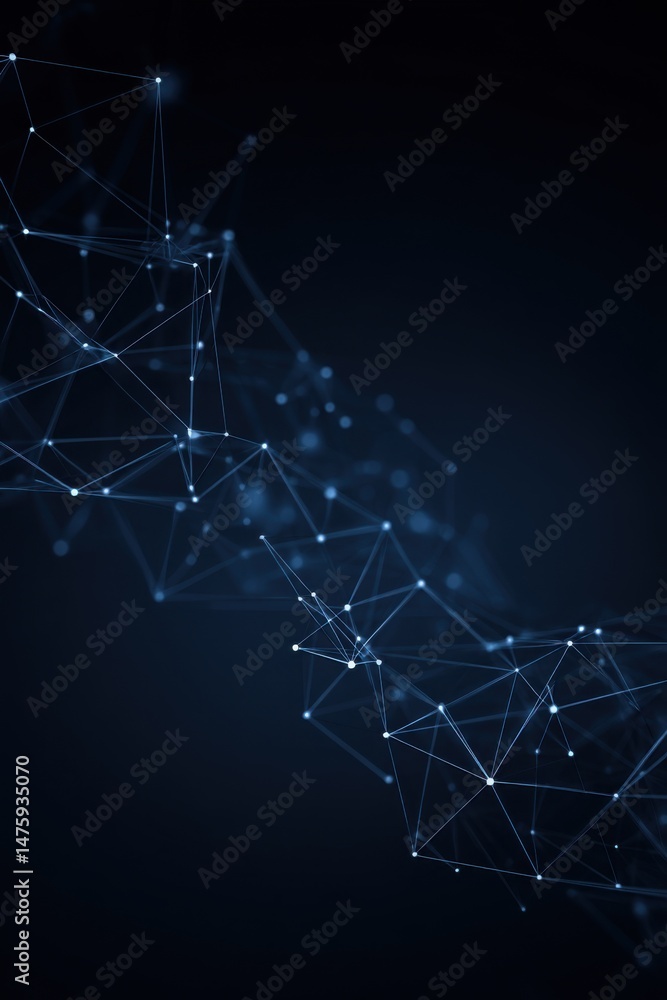 Poster abstract network plexus connecting nodes with lines on dark background technology concept