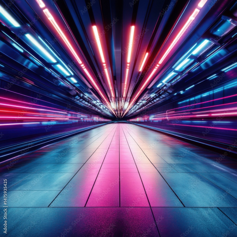 Poster abstract tunnel perspective with neon lights creating a futuristic vibe in a modern architectural sp