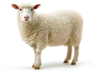 Standing Sheep Portrait Isolated on White Background Studio Shot Close Up Farm Animal Woolly Livestock