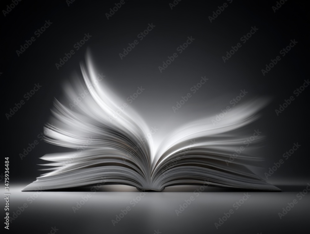 Poster open book pages turning in motion blur on dark background close up studio shot knowledge concept lea