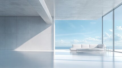 Fototapeta premium Empty modern concrete interior with ocean view.