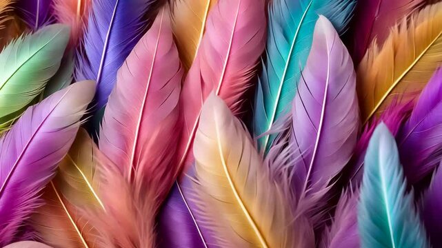 multi colored Closeup view of bird feather. Texture abstract background