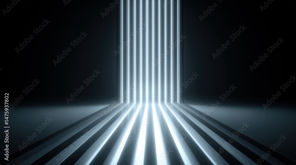 Poster a bright light emanating from the center of a room symbolizing enlightenment and innovation in digit