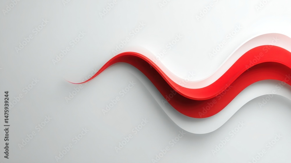 Poster bold red wave on a clean white background symbolizing the concept of timed influence in sequential m