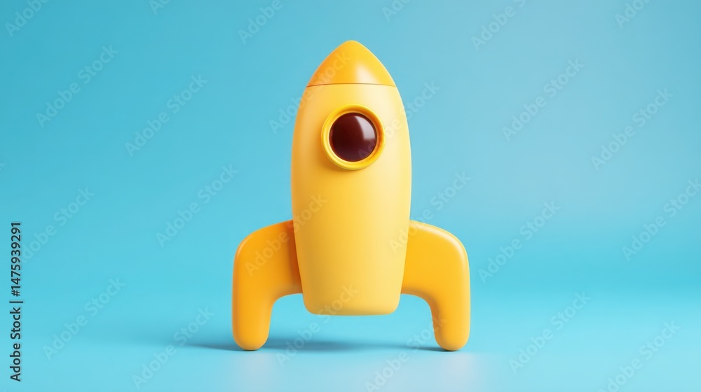 Poster bright yellow rocket ship representing the concept of timed launch as a beacon for fibonacci product