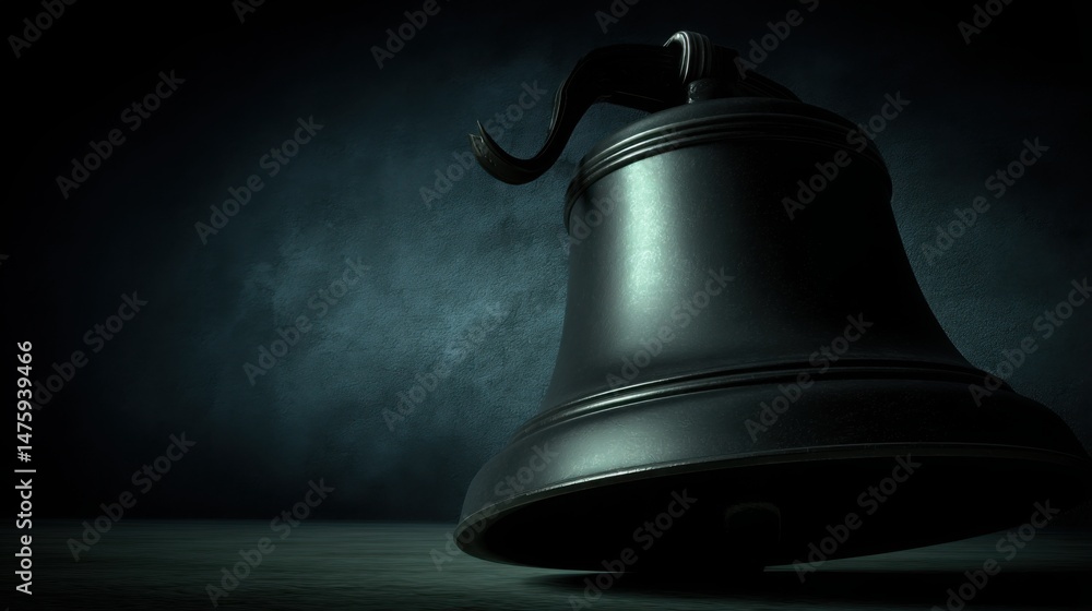Poster a mysterious bell glowing in the dark representing the concept of timing-first persuasion and strate