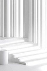 Fototapeta premium Minimalist Architecture Scene with White Steps and Cylinders in Bright Sunlight Interior Design