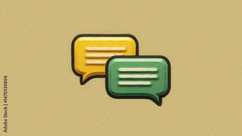 Poster two speech bubbles representing dialogue and emotion-synced messaging in modern communication concep