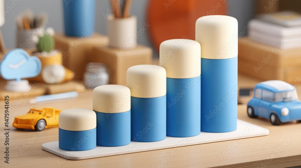 Aufkleber toy car positioned next to stack of cylinders representing trend extension filters for identifying m