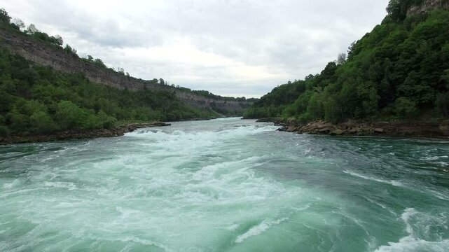 Aerial of the Niagara River in the gorge, Ontario Canada 