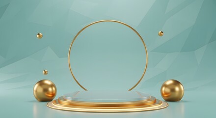 Elegant Gold and Teal 3D Render Abstract Minimalist Product Display