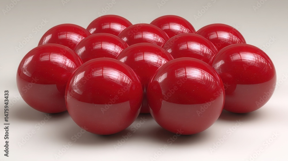 Poster bright cluster of red balls arranged playfully on a white background creating a fun and energetic at