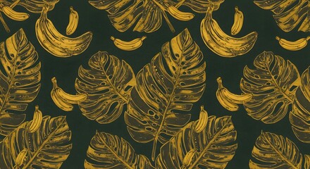 Gold Tropical Banana Leaf Pattern Seamless Illustration Design
